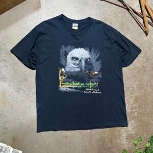Vintage Y2K Deadwood South Dakota Bald Eagle Nature Tee Shirt Mens Large Black